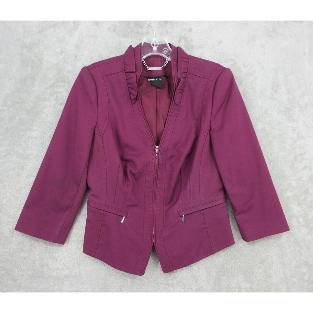 White House Black Market Jacket Womens Size 6 Perfect Form Ruffle‎ Zip Blazer